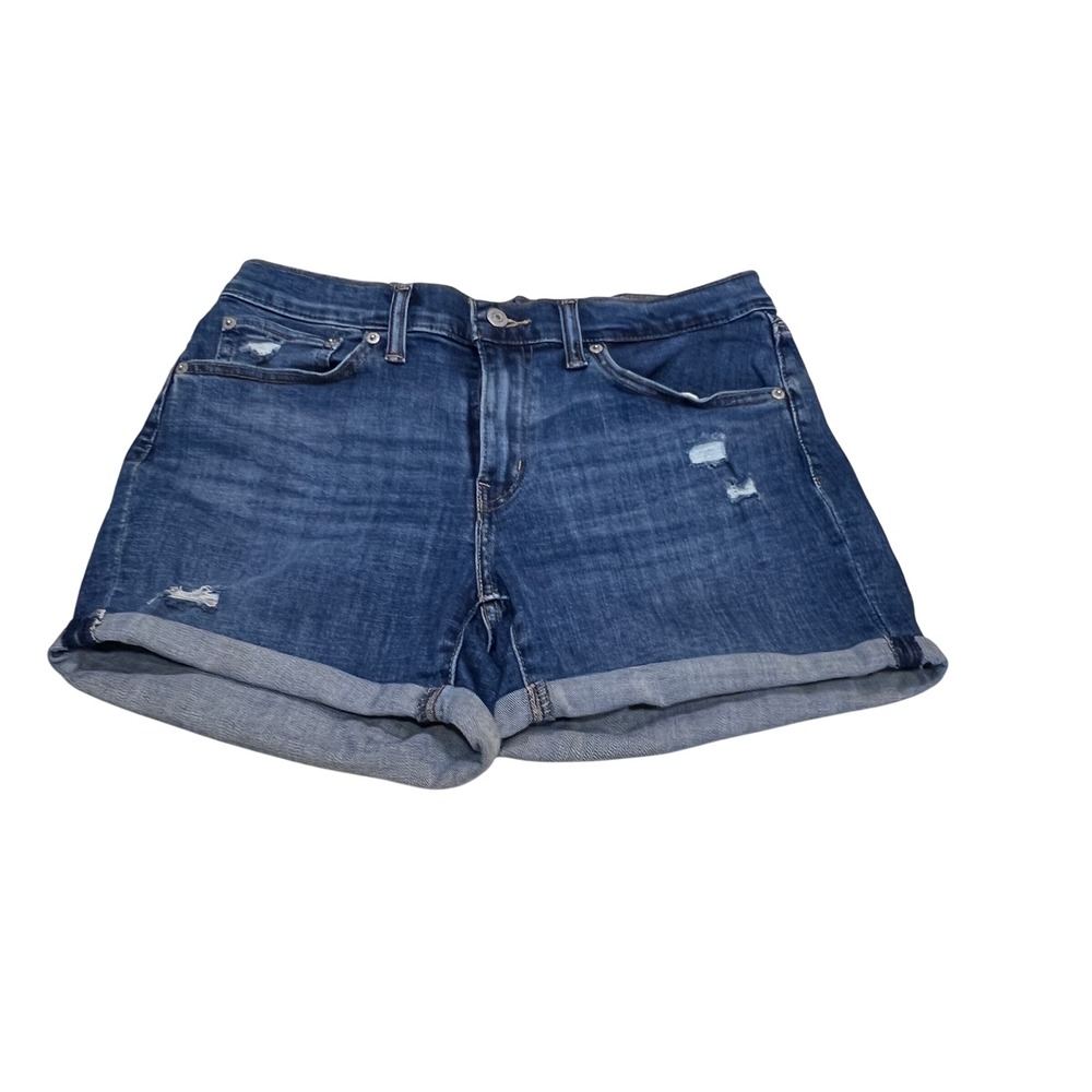 Levi's Women's Mid Length Denim‎ Shorts Size 30 Blue Distressed Cuffed